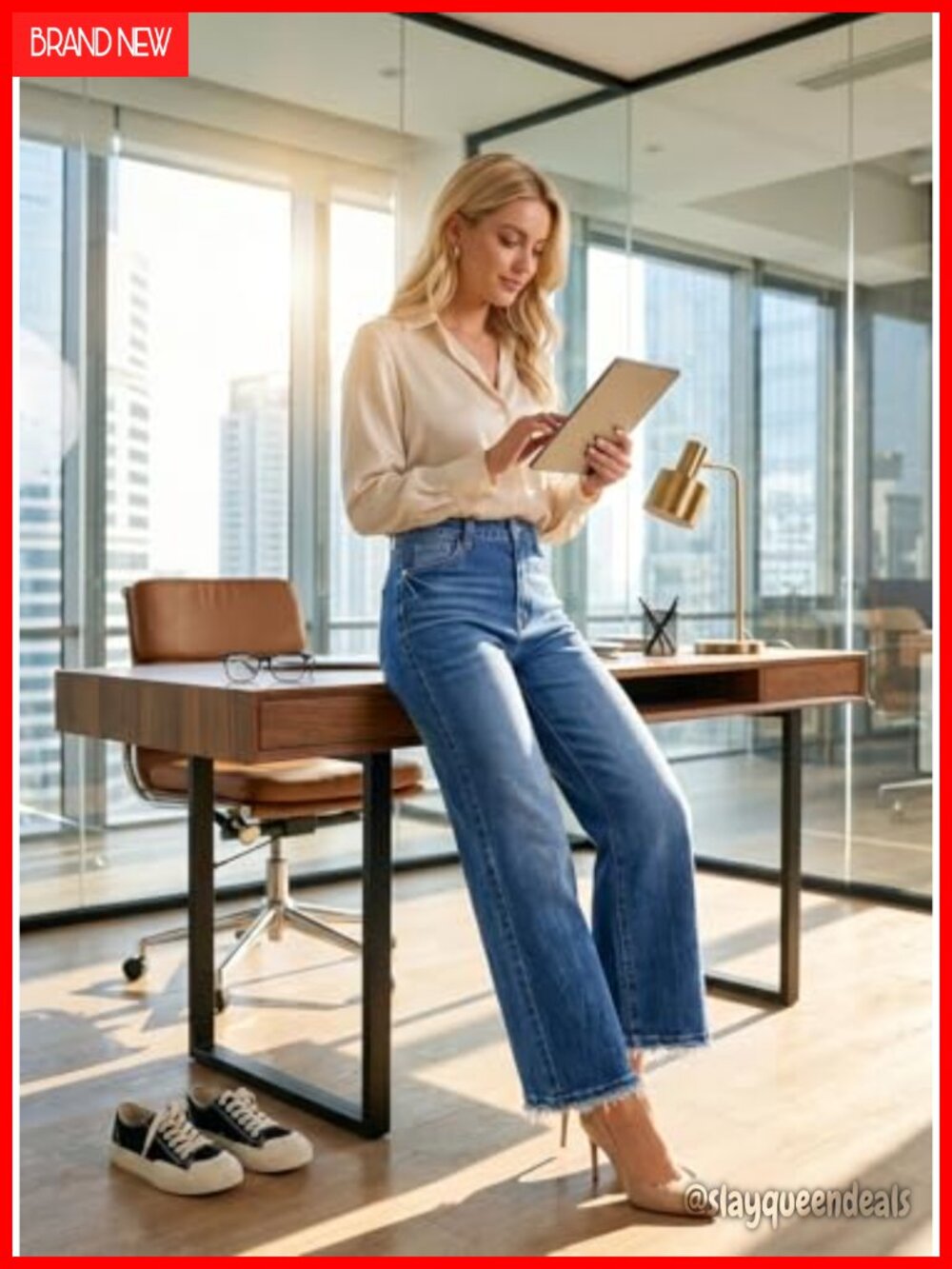 High Waisted Flared Jeans Stretchy Raw Hem Denim Pants - Picture 4 of 6